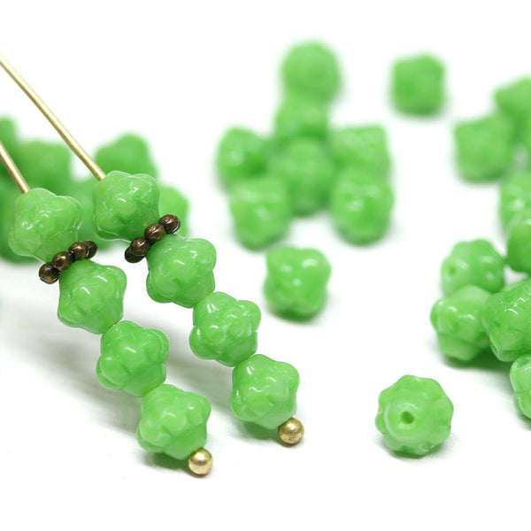 6mm Green fancy small bicone beads, Czech glass - 70pc