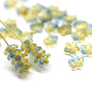 7mm Yellow blue flower caps, yellow Czech glass beads - 60Pc