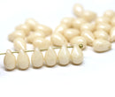 30pc Light beige czech glass teardrop beads, Cream ivory pressed - 6x9mm