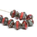 8x10mm Red mixed saucer czech glass beads, Picasso finish - 10pc