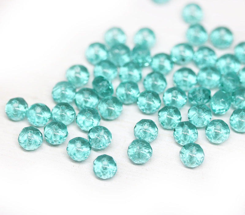 3x5mm Light teal green rondelle beads, Sea green czech glass - 50pc