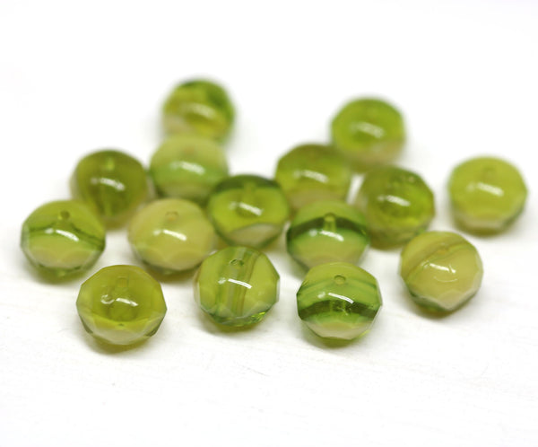 6x8mm Green beige czech glass donut rondelle beads - 15pc