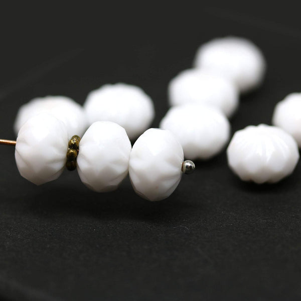 7x10mm Opaque white rondelle Czech glass beads - 10Pc