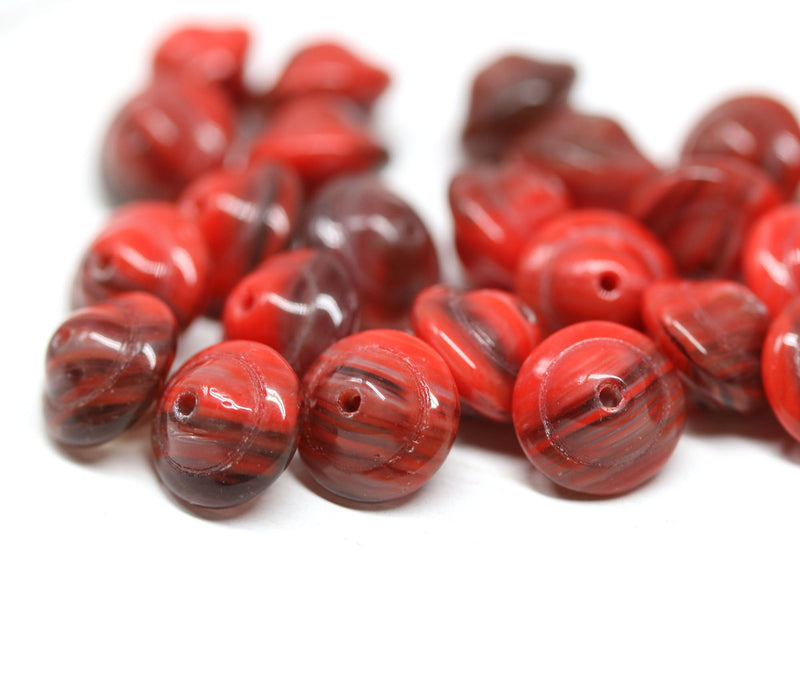 8x10mm Red saucer czech glass beads, UFO shape - 25Pc