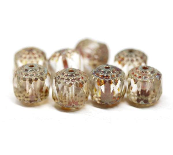 10mm Picasso cathedral czech glass beads, clear fire polished faceted ball beads 10Pc