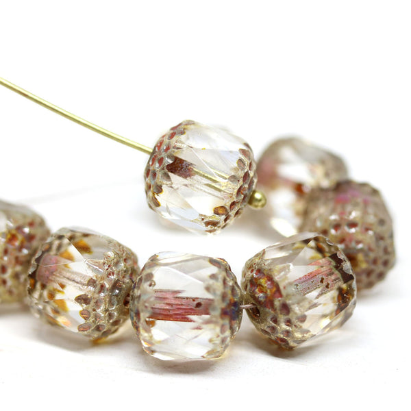 10mm Picasso cathedral czech glass beads, clear fire polished faceted ball beads 10Pc
