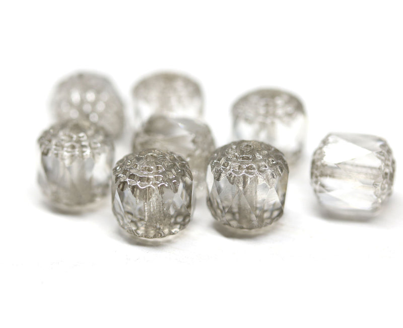 10mm Gray cathedral czech glass beads, fire polished 8Pc