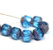 10mm Aqua blue cathedral czech glass beads, Copper ends fire polished 8Pc