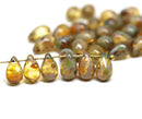 40pc  Picasso topaz czech glass teardrop beads, pressed - 6x9mm