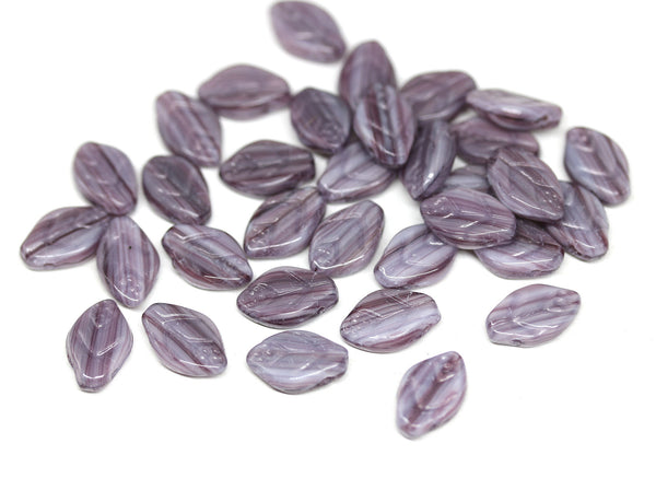 12x7mm Purple violet leaf beads, Czech glass - 50Pc