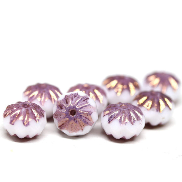 7x10mm White pink crueller rondelle Czech glass beads - 8Pc