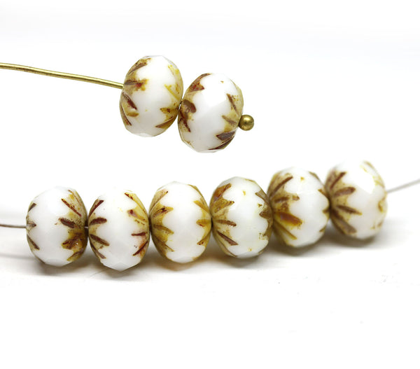 7x10mm White yellow crueller Czech glass Picasso beads - 8Pc