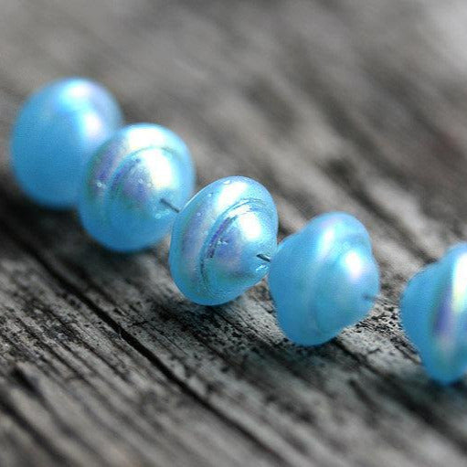 8x10mm Blue saucer czech glass beads, UFO shape - 20pc