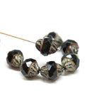 11x10mm Black turbine beads, Picasso finish Czech glass fire polished bicone faceted beads 8pc