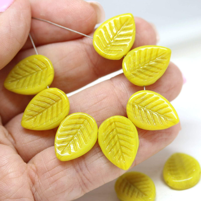 12x16mm Yellow side drilled leaf czech glass beads 10pc