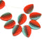 12x16mm Turquoise red side drilled leaf beads, Blue red glass leaves czech glass 10pc