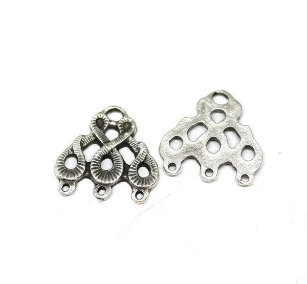 2pc Antique silver 3 loop connectors, Snake shape