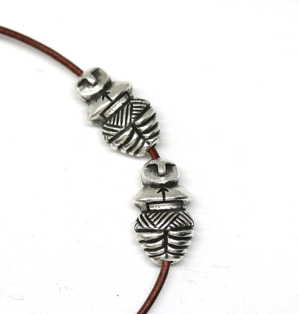 2pc Antique silver Primitive goddess beads, Neolithic Idol