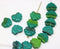 11x13mm Blue Green maple leaf beads, Czech glass leaves pressed beads 20pc