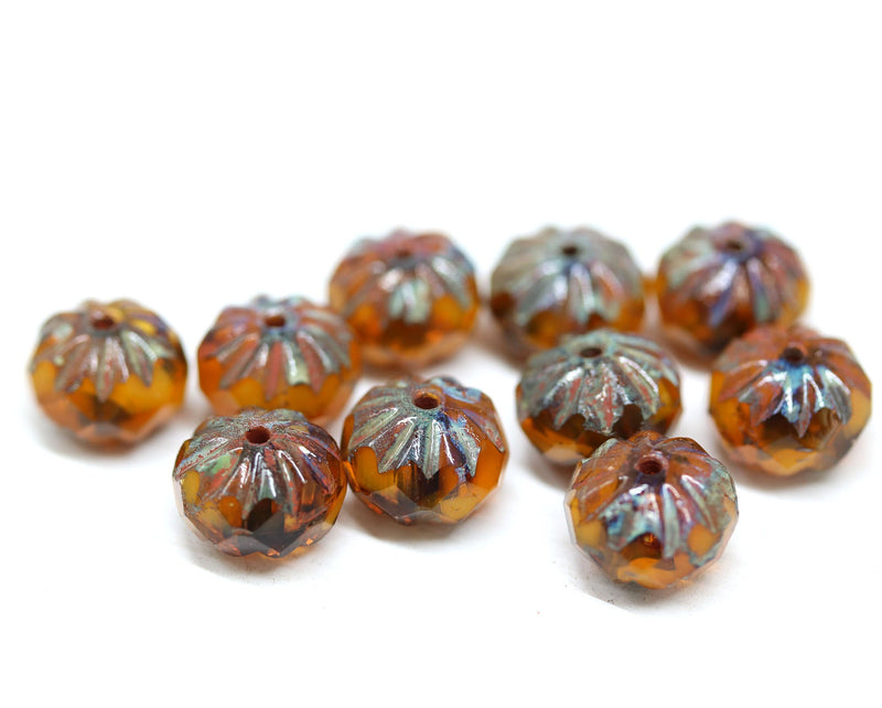 7x10mm Brown orange rondelle Czech glass beads - 10Pc