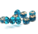 7x10mm Cerulean blue rondelle Czech glass beads - 10Pc