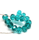 6x9mm Teal green Czech glass fire polished rondelle beads - 15Pc