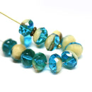 6x8mm Blue beige czech glass donut beads, gemstone cut -15pc