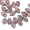 12x7mm Purple violet leaf beads with golden inlays, czech glass - 50pc
