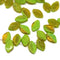 12x7mm Green yellow leaf beads, mixed green czech glass - 50pc