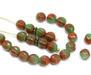 6mm brown green, Melon czech glass carved beads - 30Pc