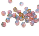 6mm Blue pink Mixed color melon czech glass beads, 30Pc