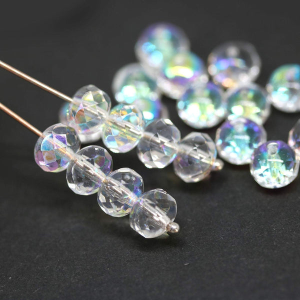 5x7mm Crystal clear AB finish Czech glass rondelle beads spacers - 25pc