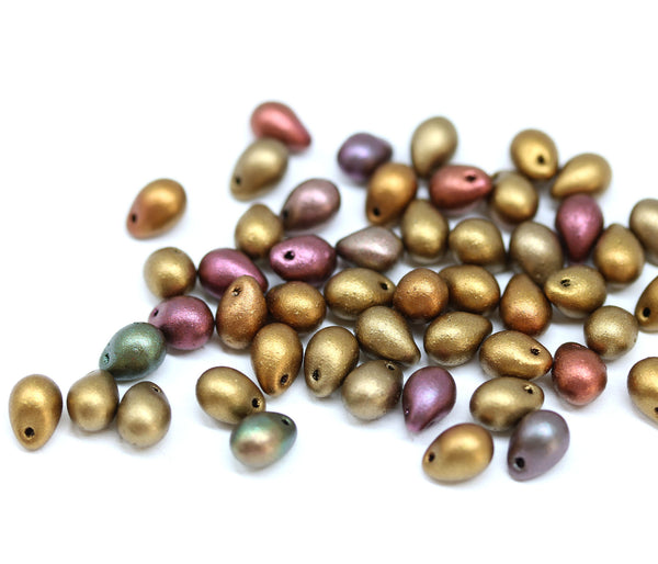 50pc Metallic teardrop beads mix, czech glass - 5x7mm