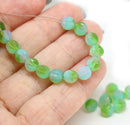 6mm Blue green mixed color round melon shape czech glass beads - 30Pc