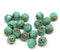 6mm Picasso finish Turquoise green cathedral beads, Czech glass round fire polished beads 20Pc