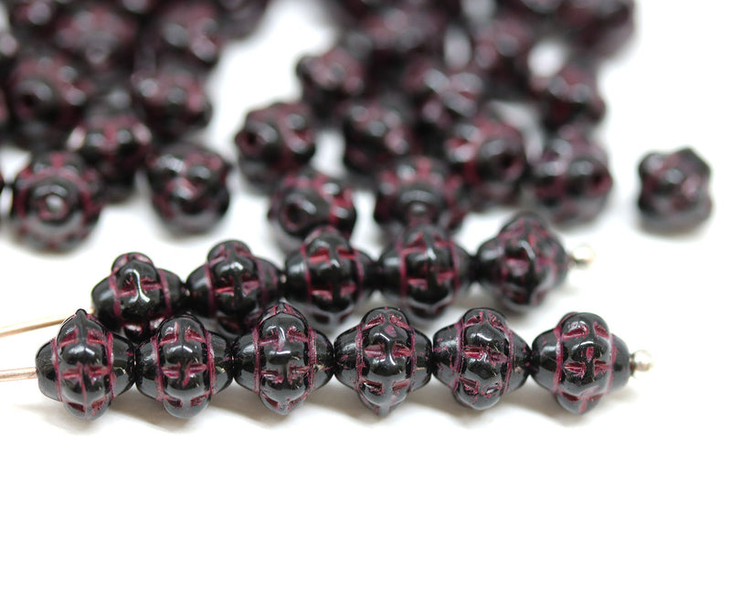 6mm Jet black fancy bicone czech glass beads, 60pc