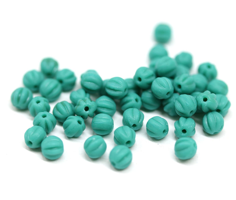 4mm Turquoise green, Melon shape czech glass spacer beads - 50pc