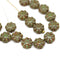 9mm Picasso green brown daisy flower czech glass beads, flat daisy 20Pc