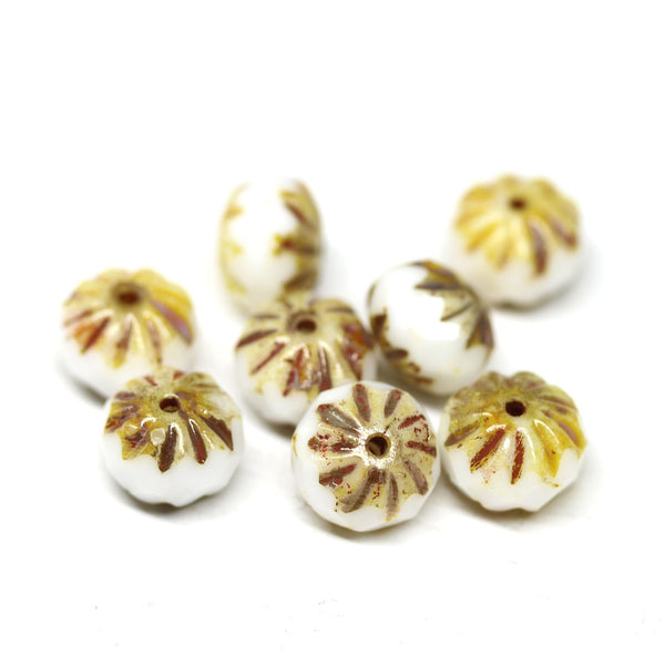 7x10mm White yellow crueller Czech glass Picasso beads - 8Pc