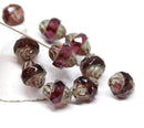 11x10mm Purple turbine beads, Picasso finish Czech glass fire polished bicone faceted beads 8pc