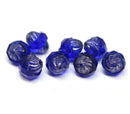 11x10mm Dark blue turbine beads, Silver ends Czech glass fire polished bicone faceted beads 8pc