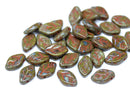 12x7mm Picasso green leaf beads, Green brown Czech glass leaves - 50pc