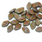 12x7mm Picasso green leaf beads, Green brown Czech glass leaves - 50pc