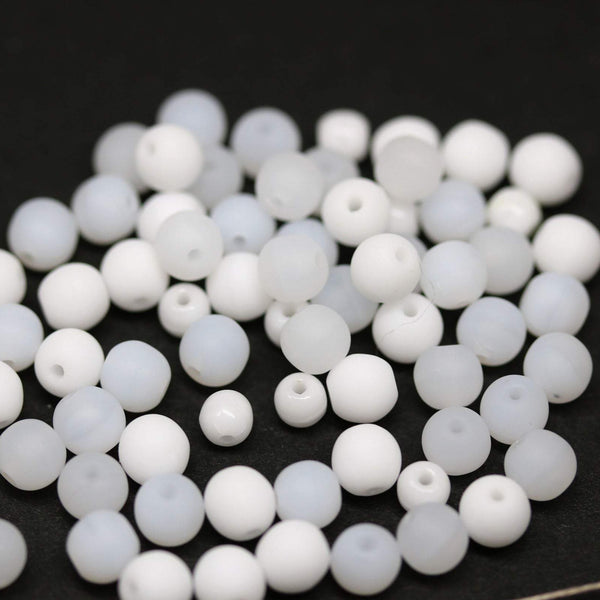 4mm 3mm white glass beads mix, Small czech glass round druk spacers - approx.150Pc