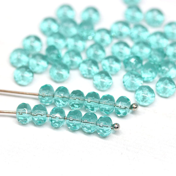 3x5mm Light teal green rondelle beads, Sea green czech glass - 50pc
