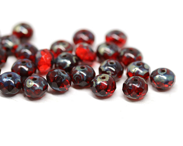 5x7mm Red transparent Czech glass rondelle beads - 25pc