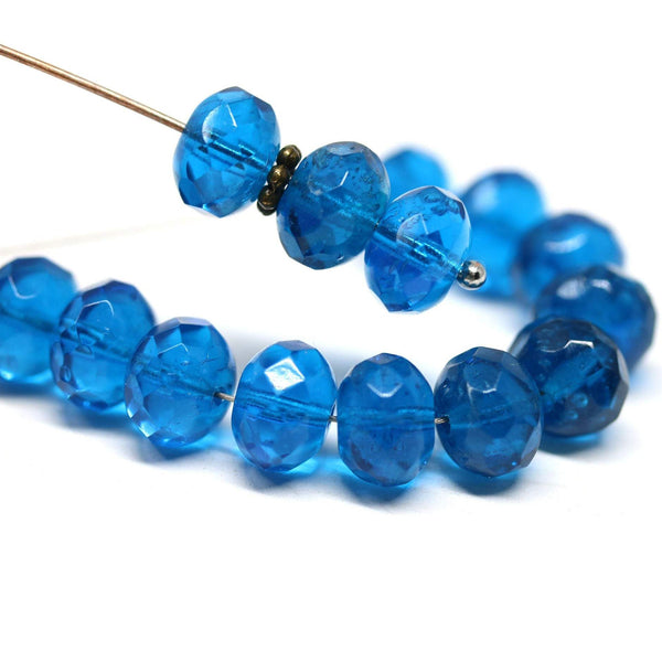 6x9mm Capri blue Czech glass fire polished rondelle beads - 15Pc