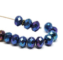 6x9mm Metallic blue Czech glass fire polished rondelle beads - 15Pc