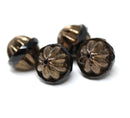 12x14mm Black large fancy bicone beads, Golden ends carved Czech glass fire polished beads 4Pc