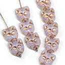10pc Opal white cat head beads, copper wash